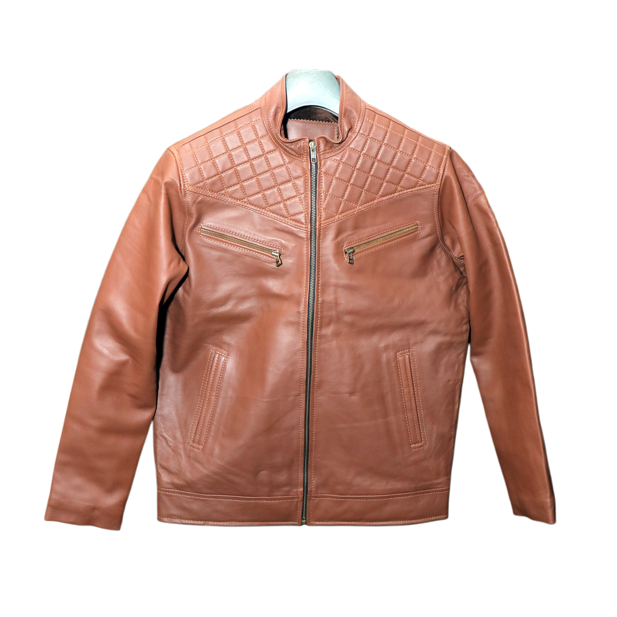 Brown Quilted Biker Jacket