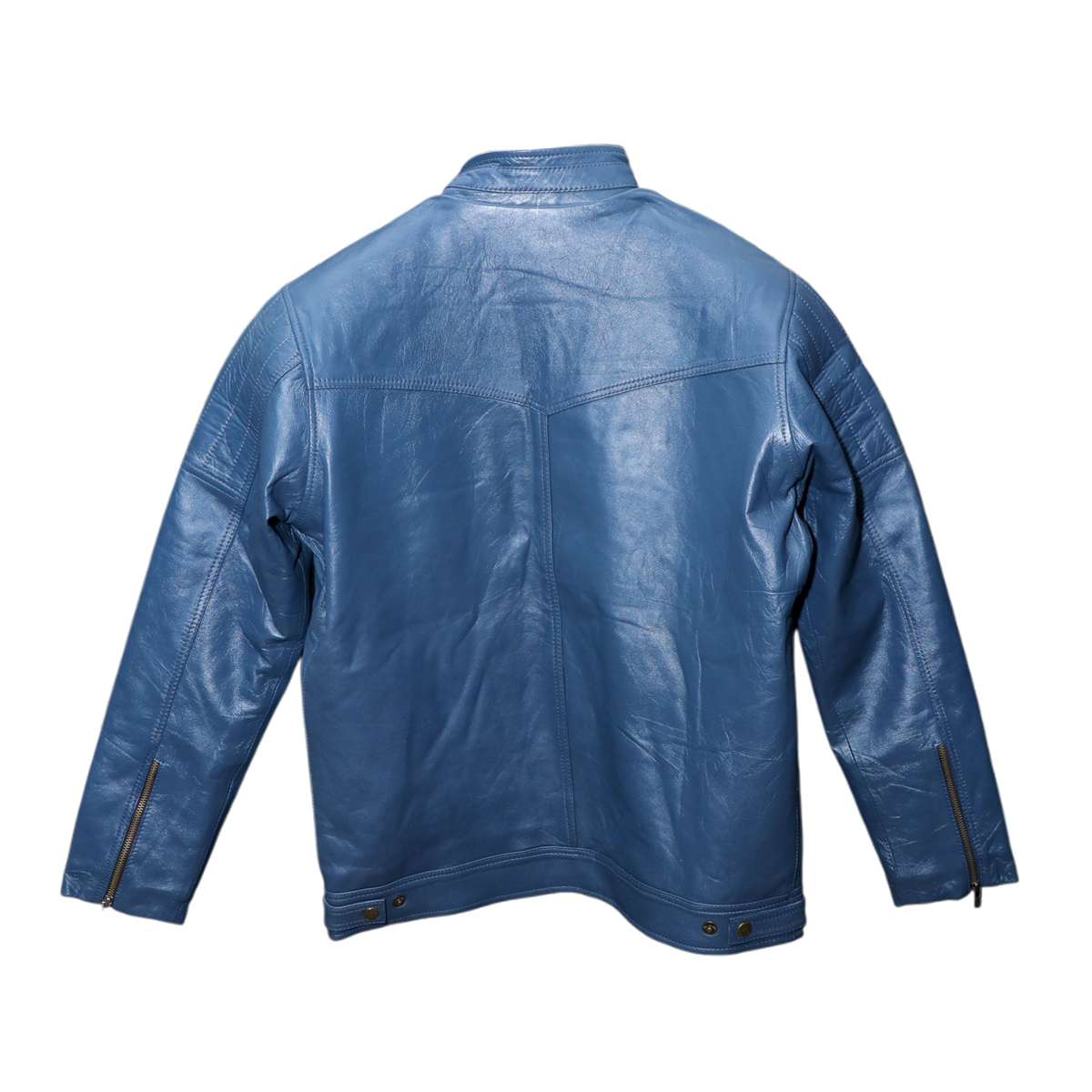 Blue Quilted Leather Racer Jacket