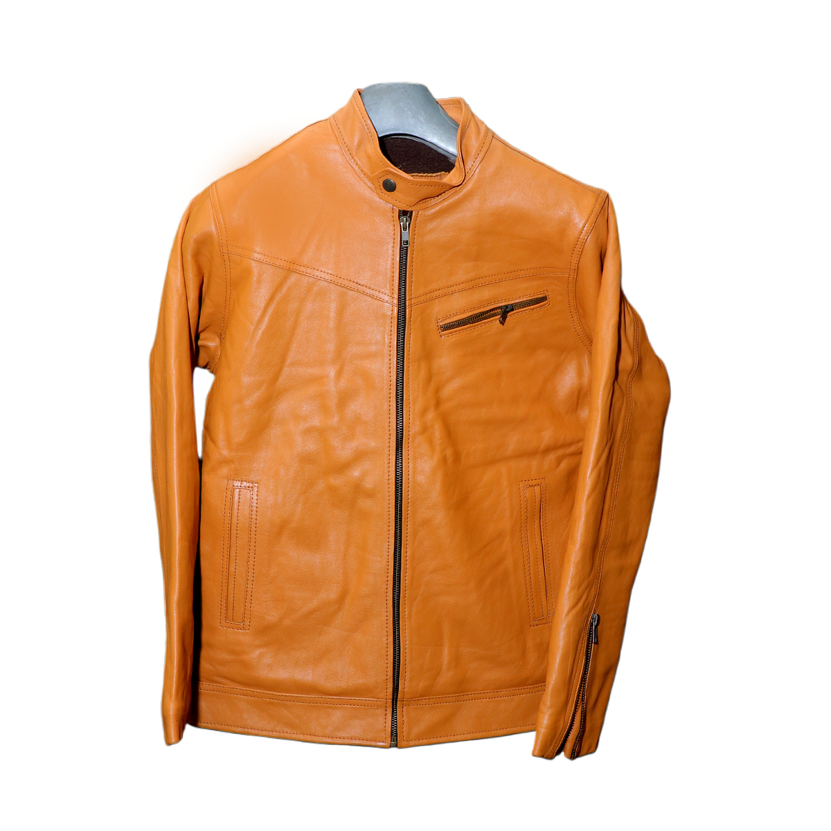 Brown Tan Leather Racer Jacket